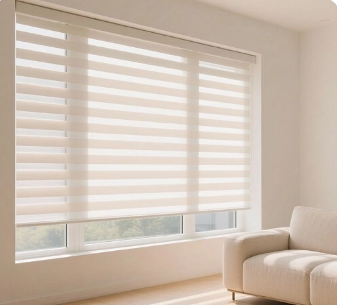 NewHoo Roman Blinds product display at the Shenzhen Home Furnishing Expo 2026